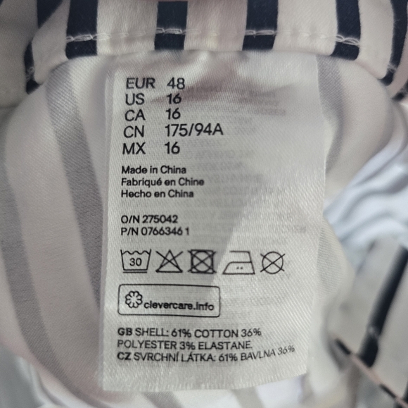 H&M Pants Womens Sz 16 White Black Striped Ankle Mid Rise Side Zipper 36x27 - Picture 7 of 11